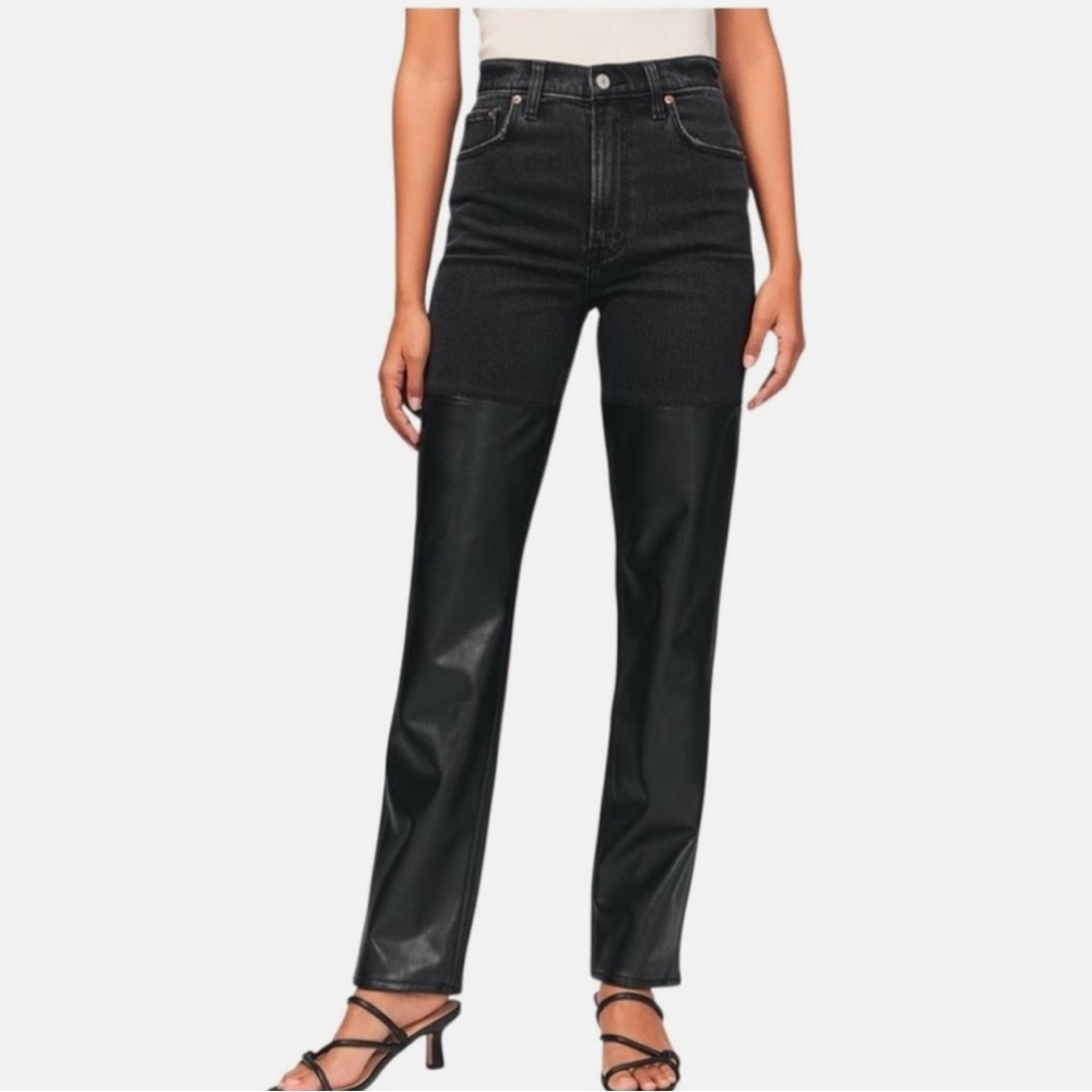 Abercrombie &‎ Fitch Black Faux Leather 90’s Straight Jeans